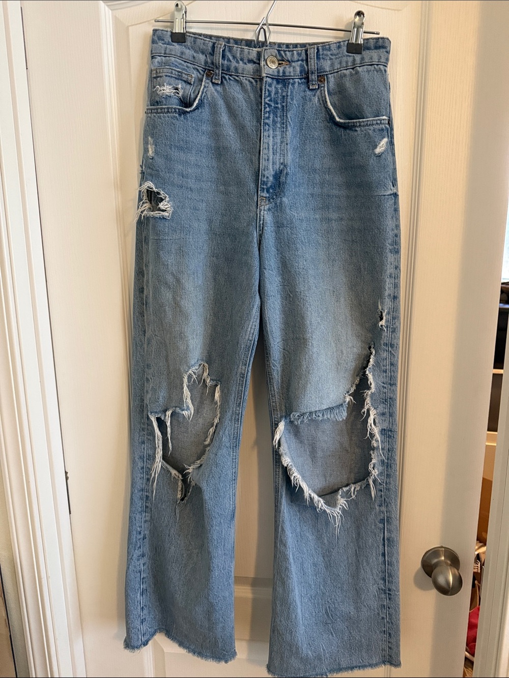 Zara Light Blue Distressed Wide-Leg Jeans Size 6